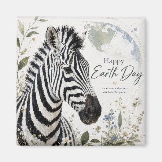 Aimant Joyeuse Journée de la Terre Faune Zèbre (Devant)