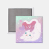 Aimant Joyeuse Saint-Valentin avec chat blanc duveteux (Recto/Verso)