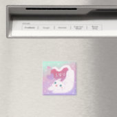 Aimant Joyeuse Saint-Valentin avec chat blanc duveteux (In Situ (Lave-vaisselle))