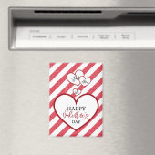 Aimant Joyeuse Saint-Valentin Cœurs Rouges Rayures de Cra (In Situ (Lave-vaisselle))