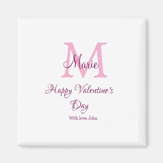 Aimant Joyeuse Saint-Valentin monogramme rose nom amour f (Devant)