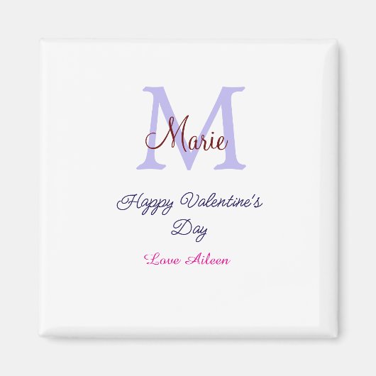Aimant Joyeuse Saint-Valentin pastel violet monogramme ro (Devant)