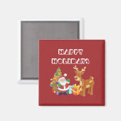 Aimant Joyeuses fêtes avec Père Noël et Reindeer (Recto/Verso)