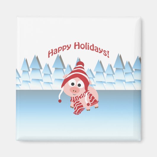 Aimant Joyeuses Fêtes ! Cochon d'hiver (Devant)