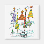 Aimant Joyeuses fêtes ! De beaux arbres de Noël aux étoil (Devant)