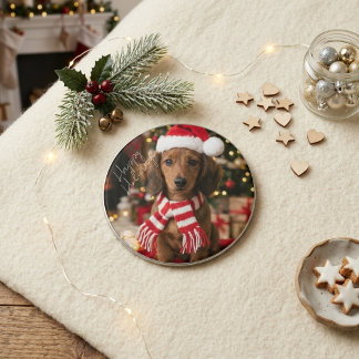Aimant Joyeuses Fêtes Marron Fête Caniche Dachshund