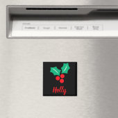 Aimant Joyeuses Fêtes Rouge Blanc Vert Nom de houx (In Situ (Lave-vaisselle))