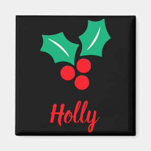 Aimant Joyeuses Fêtes Rouge Blanc Vert Nom de houx