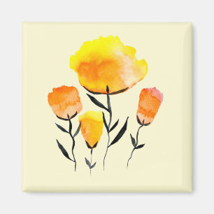 Aimant Joyeuses fleurs orange et jaune