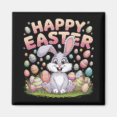 Aimant Joyeuses Pâques 2025 Œufs Lapin Mignon (Devant)