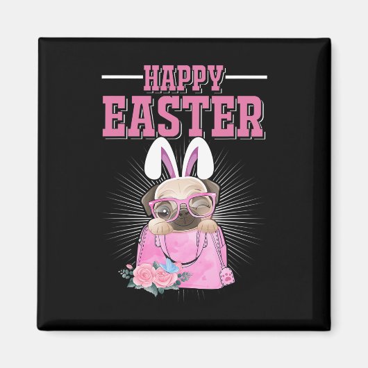 Aimant Joyeuses Pâques Chien Drôle Pug Lapin (Devant)