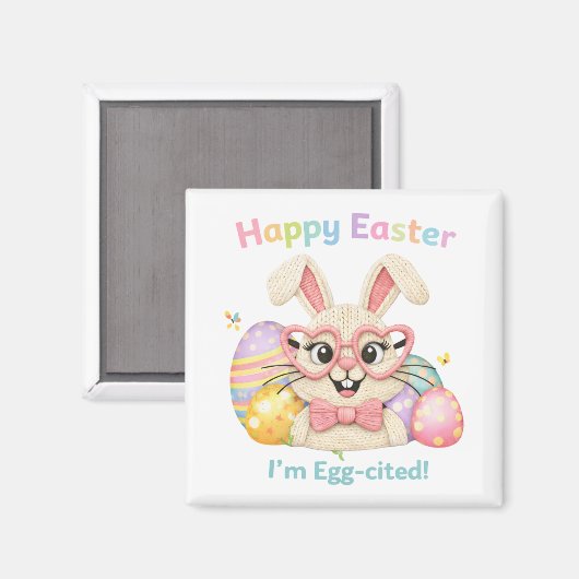 Aimant Joyeuses Pâques Je suis Excité Lapin (Recto/Verso)