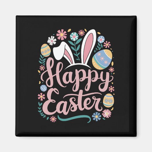 Aimant Joyeuses Pâques Lapin de Pâques Mignon Œufs (Devant)