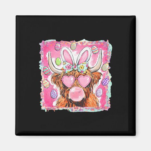 Aimant Joyeuses Pâques Vache Lapin Oreilles Bubble Gum Ro (Devant)