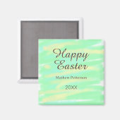 Aimant Joyeuses Pâques vert jaune pastel gris nom année (Recto/Verso)