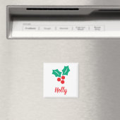 Aimant Joyeuses Vacances Rouge Blanc Vert Holly Nom perso (In Situ (Lave-vaisselle))