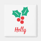 Aimant Joyeuses Vacances Rouge Blanc Vert Holly Nom perso (Devant)