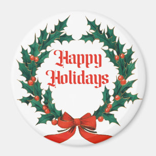 Aimant Joyeuses vacances Vintage Holly Noël Wreath
