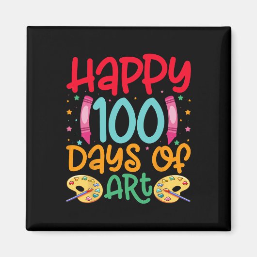 Aimant Joyeux 100 Jours D'École D'Art Enseignants Filles (Devant)