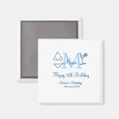 Aimant Joyeux 15e anniversaire bleu ajouter nom monogramm (Recto/Verso)