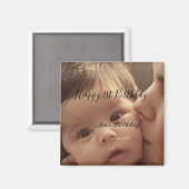 Aimant Joyeux 1er anniversaire nom photo date calligr sty (Recto/Verso)