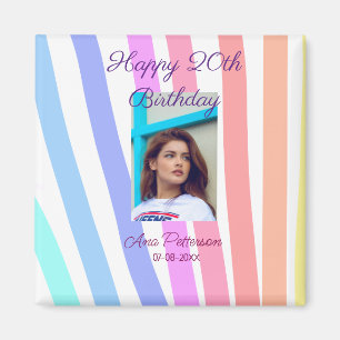 Aimant Joyeux 20e Anniversaire arc-en-ciel rustique boho