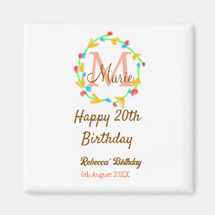 Aimant Joyeux 20e Anniversaire couronne monogramme rouge