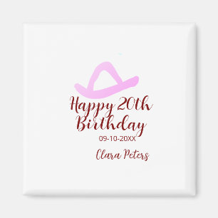 Aimant Joyeux 20e anniversaire fille cowboy rose nom date