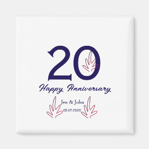 Aimant Joyeux 20e anniversaire lettre gras violet nom lea