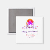 Aimant Joyeux 21e anniversaire rose ajouter nom monogramm (Recto/Verso)