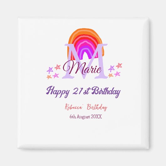 Aimant Joyeux 21e anniversaire rose ajouter nom monogramm (Devant)