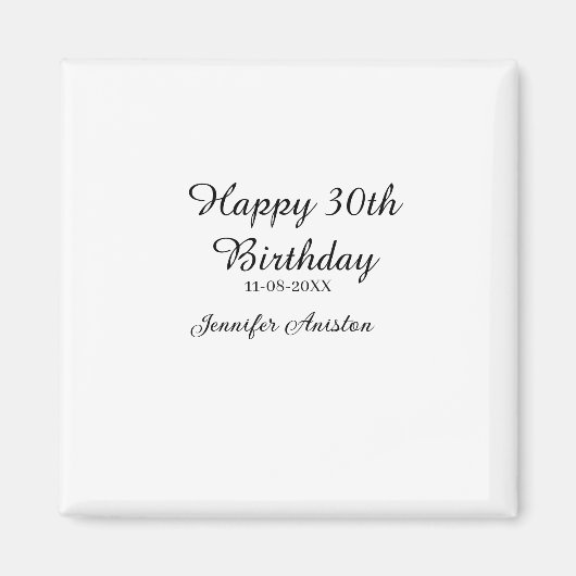 Aimant Joyeux 30e anniversaire ajouter nom date élégant s (Devant)