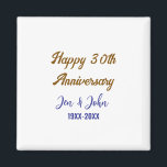 Aimant Joyeux 30e anniversaire de mariage royal bleu or s<br><div class="desc">Conception</div>