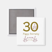 Aimant Joyeux 30e anniversaire nom date feuille rouge dor (Recto/Verso)