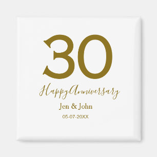 Aimant Joyeux 30e anniversaire nom date golden bold lette