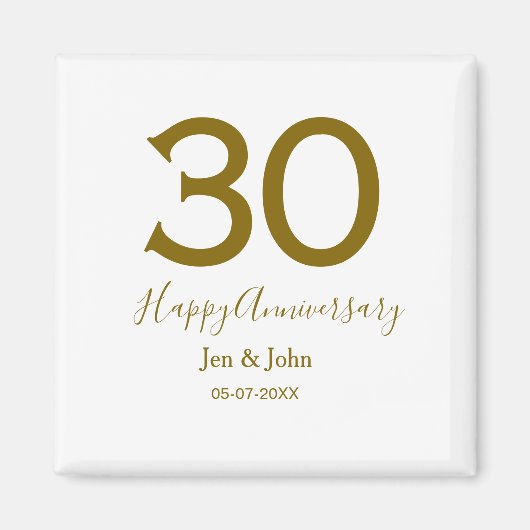 Aimant Joyeux 30e anniversaire nom date golden bold lette (Devant)