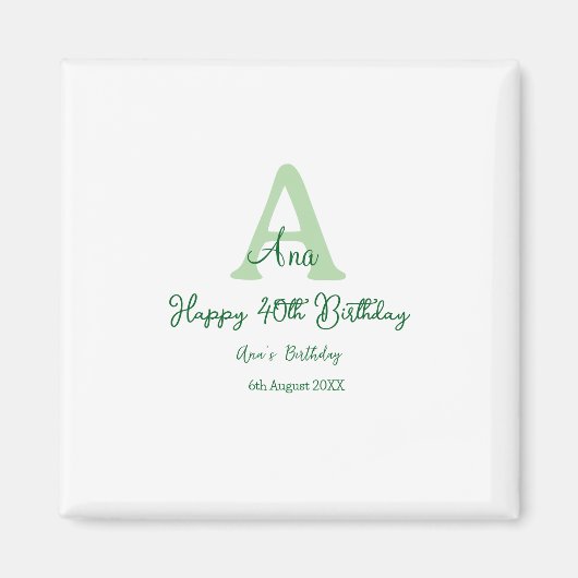 Aimant Joyeux 40e anniversaire vert ajouter nom monogramm (Devant)