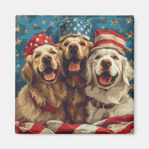 Aimant Joyeux 4 Juillet Chiens De Rétritrice D'Or