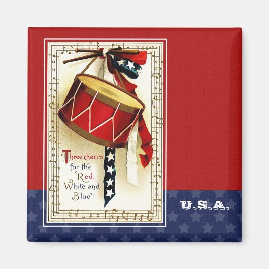 Aimant Joyeux 4 juillet. Conception patriotique vintage (Devant)