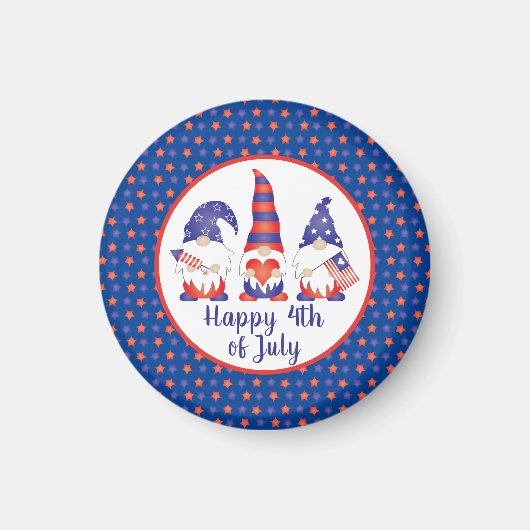 Aimant Joyeux 4 juillet Gnomes Rouge Blanc Bleu (Devant)