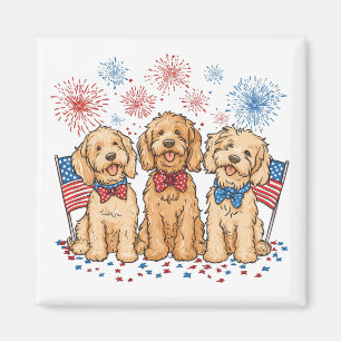 Aimant Joyeux 4 juillet Goldendoodle Dogs Fireworks