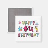 Aimant Joyeux 4ème anniversaire. 4 ans jour d'anniversair (Recto/Verso)