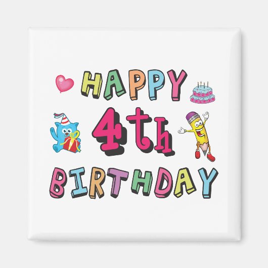 Aimant Joyeux 4ème anniversaire. 4 ans jour d'anniversair (Devant)