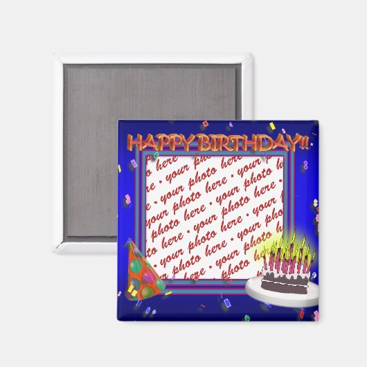 Aimant Joyeux Anniversaire Avec Cadre Photo Confetti (Recto/Verso)