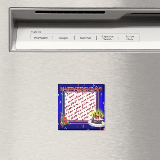 Aimant Joyeux Anniversaire Avec Cadre Photo Confetti (In Situ (Lave-vaisselle))