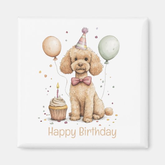Aimant Joyeux Anniversaire Chien Caniche Standard (Devant)
