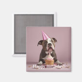 Aimant Joyeux anniversaire ! Chien mangeant du gâteau (Recto/Verso)