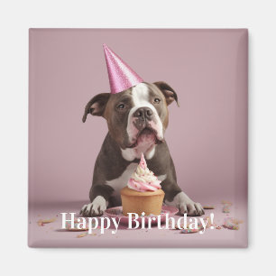 Aimant Joyeux anniversaire ! Chien mangeant du gâteau
