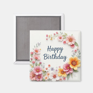 Aimant Joyeux Anniversaire Couronne Florale Élégante