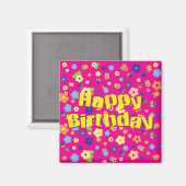Aimant Joyeux anniversaire en fleurs (Recto/Verso)